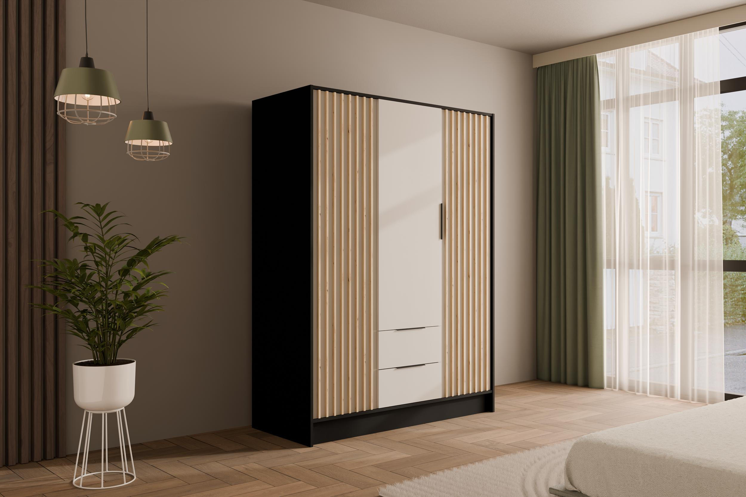 KLEIDERSCHRANK NELIA - 150 cm - Schwarz/Weiß, Holzwerkstoff (150/200/51cm) - ALTDECOR