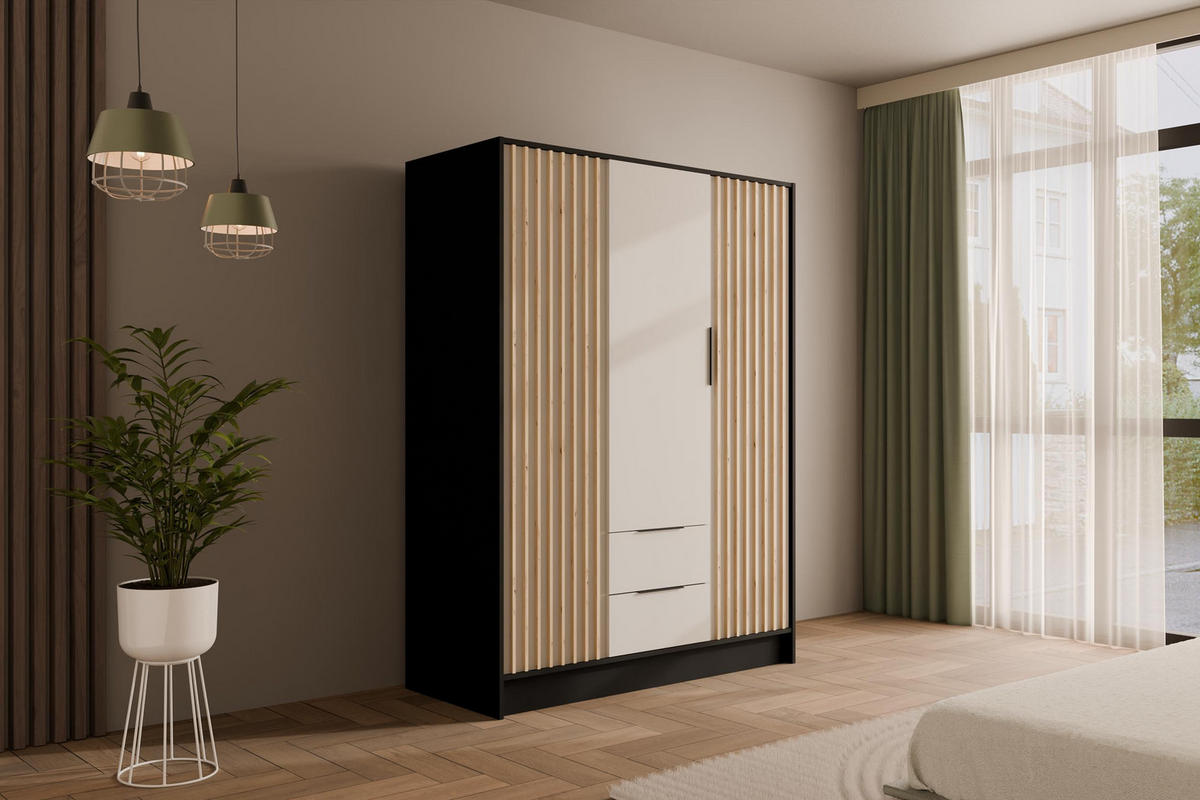 KLEIDERSCHRANK NELIA - 150 cm - Schwarz/Weiß, Holzwerkstoff (150/200/51cm) - ALTDECOR
