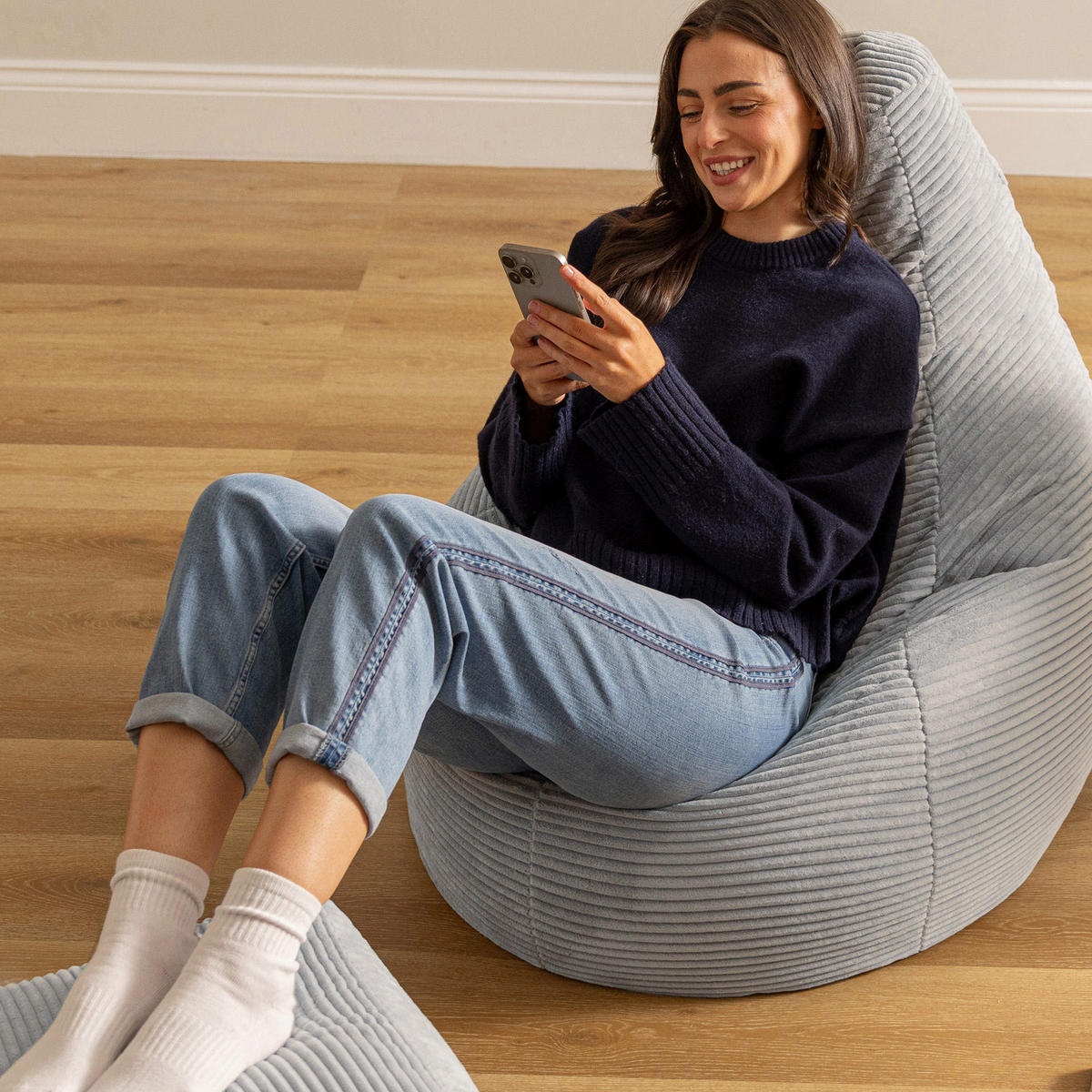 SITZSACK Dalton mit Hocker - Grau, Textil (90/73/84cm) - icon