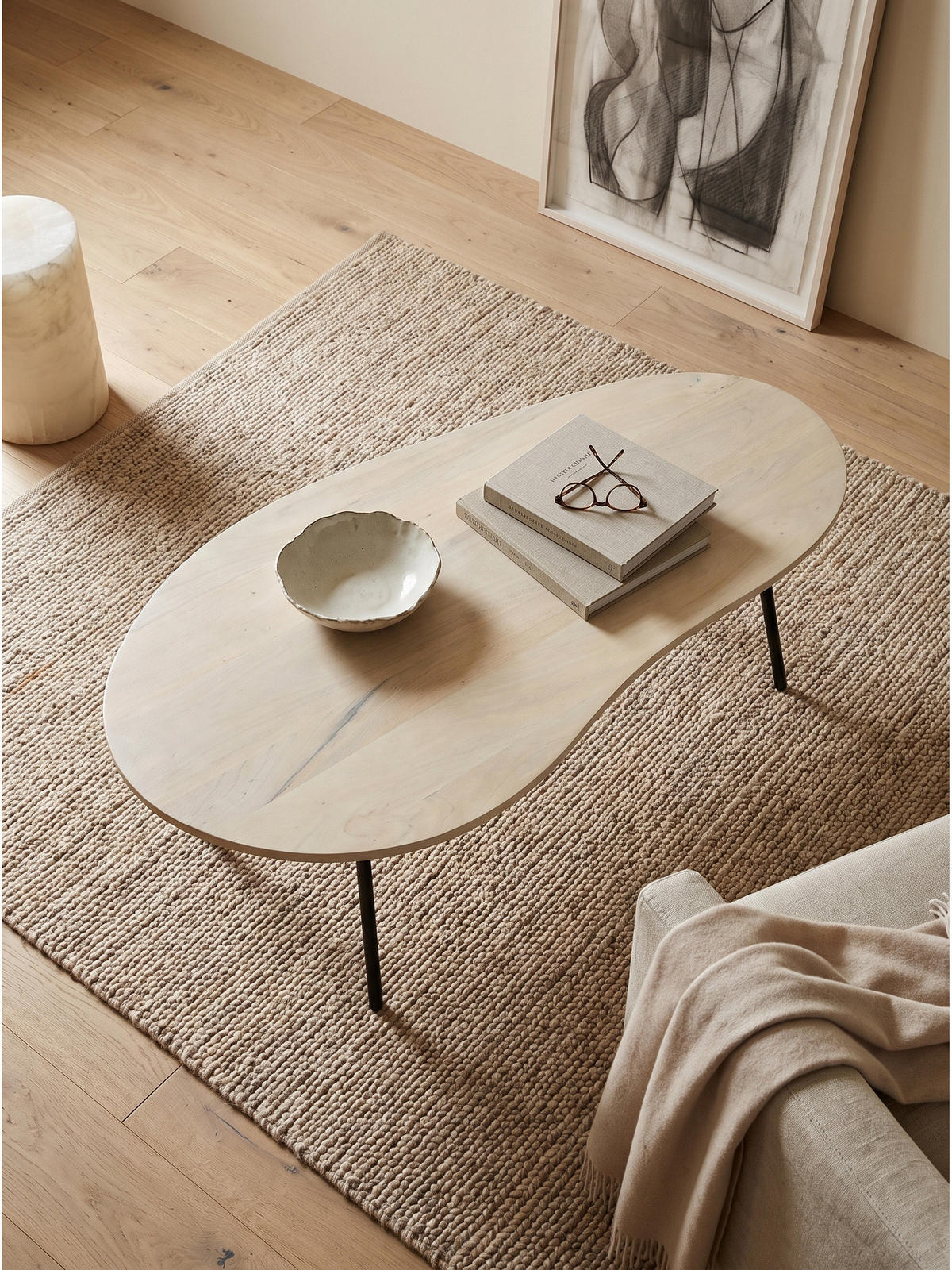 SOFATISCH CALABRIA, Mango Massivholz, in Nierenform, Weiß-Mango, 122 x 63 x 36 cm - Schwarz/Weiß, Holz/Metall (63/122/36cm) - KADIMA DESIGN