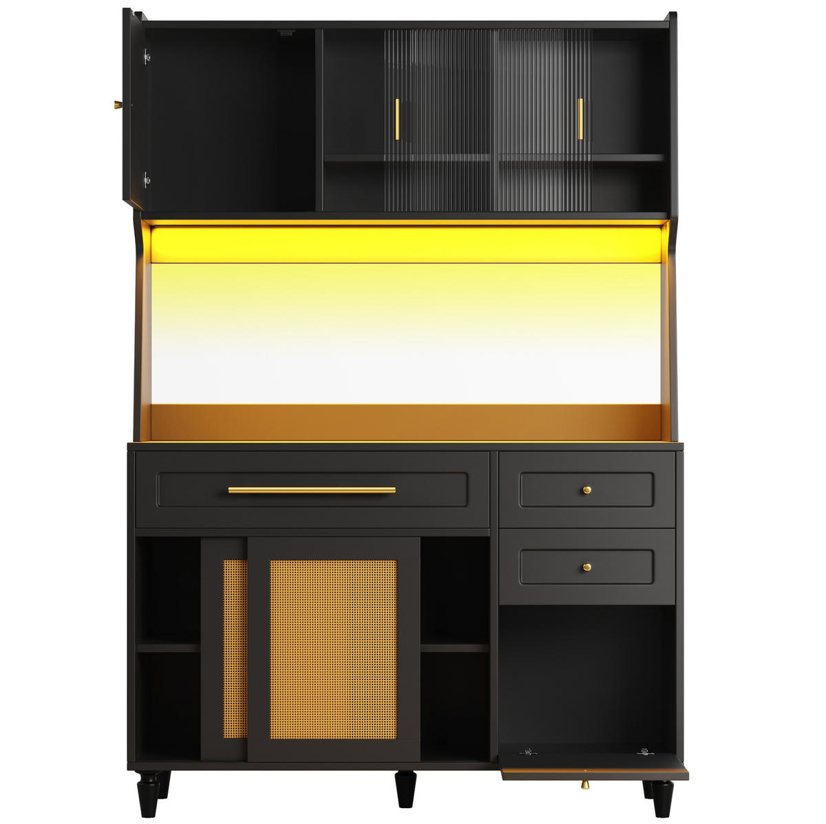 HOCHSCHRANK mit LED 120 x 45 x 195,5 cm Schwarz 3 Schubladen - Schwarz, Holzwerkstoff (45/195.5/120cm) - Meubliv