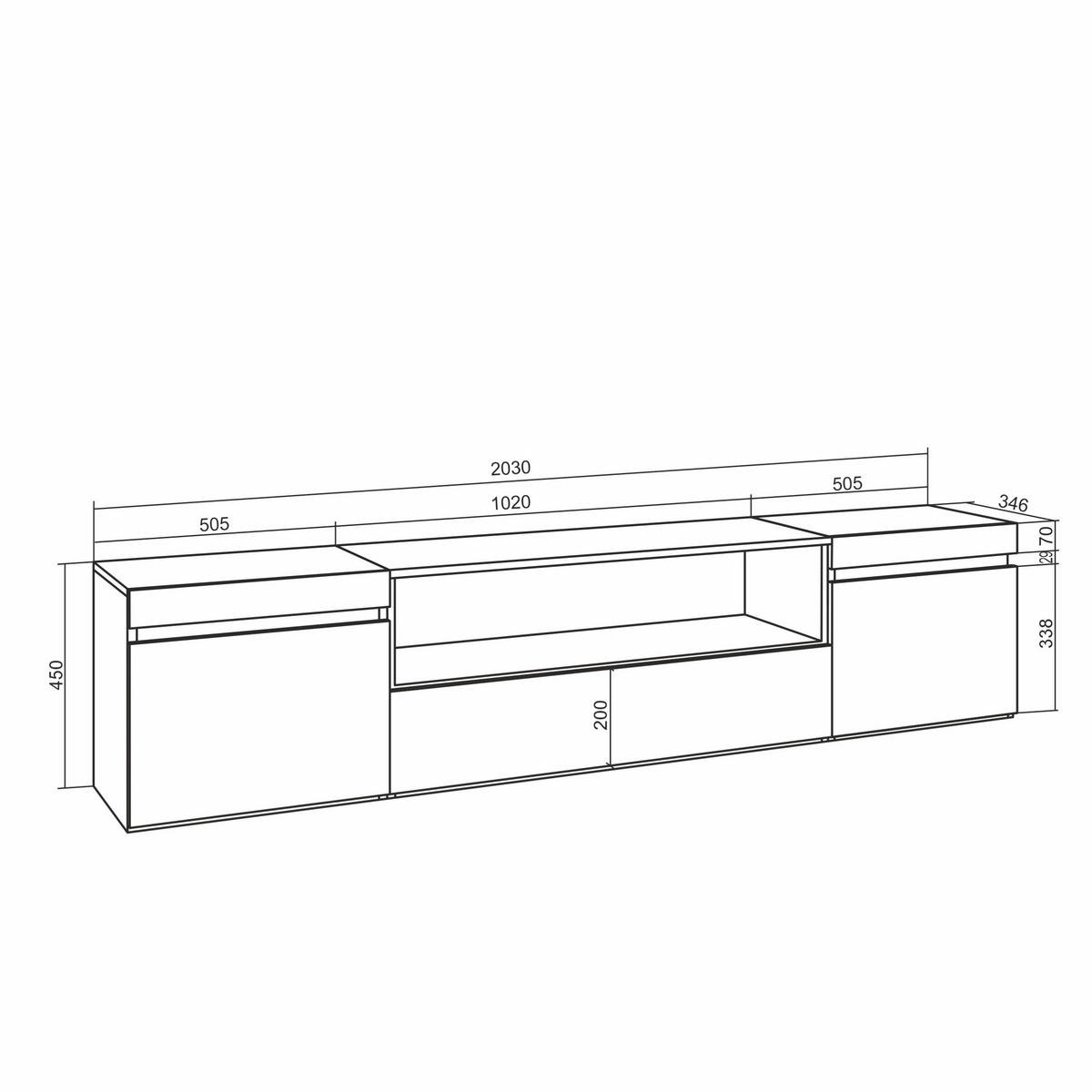 LOWBOARD Elektrokamin, Hängend, eiche, schwarz, 200/35/45cm - Eichefarben/Naturfarben, Holzwerkstoff (200/45/35cm) - Skraut Home