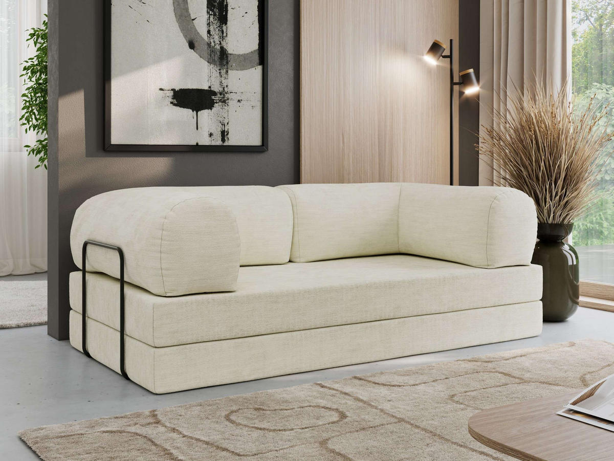 TROJMIESTNA POHOVKA ORSETTO - Krémová Hladká ženilka - čierna/krémová, kov/textil (200/70/100cm) - MKS