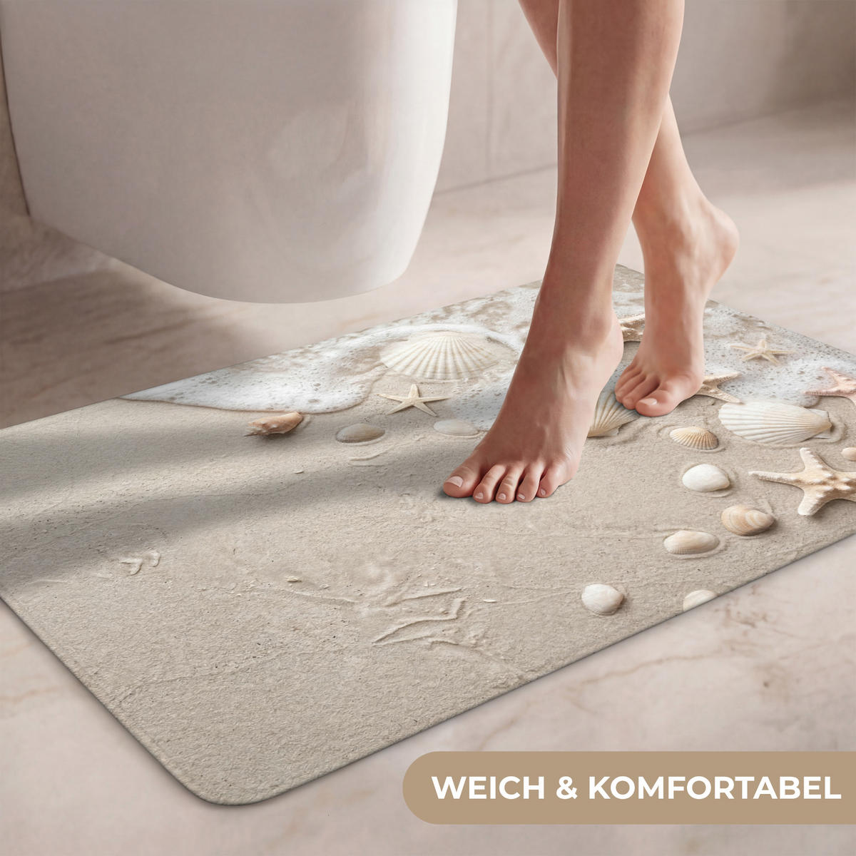 WC PŘEDLOŽKA Mušle - Hvězdice - Pláž 80x50 cm - písková barva, textil/plast (80/1cm) - OnlyWow