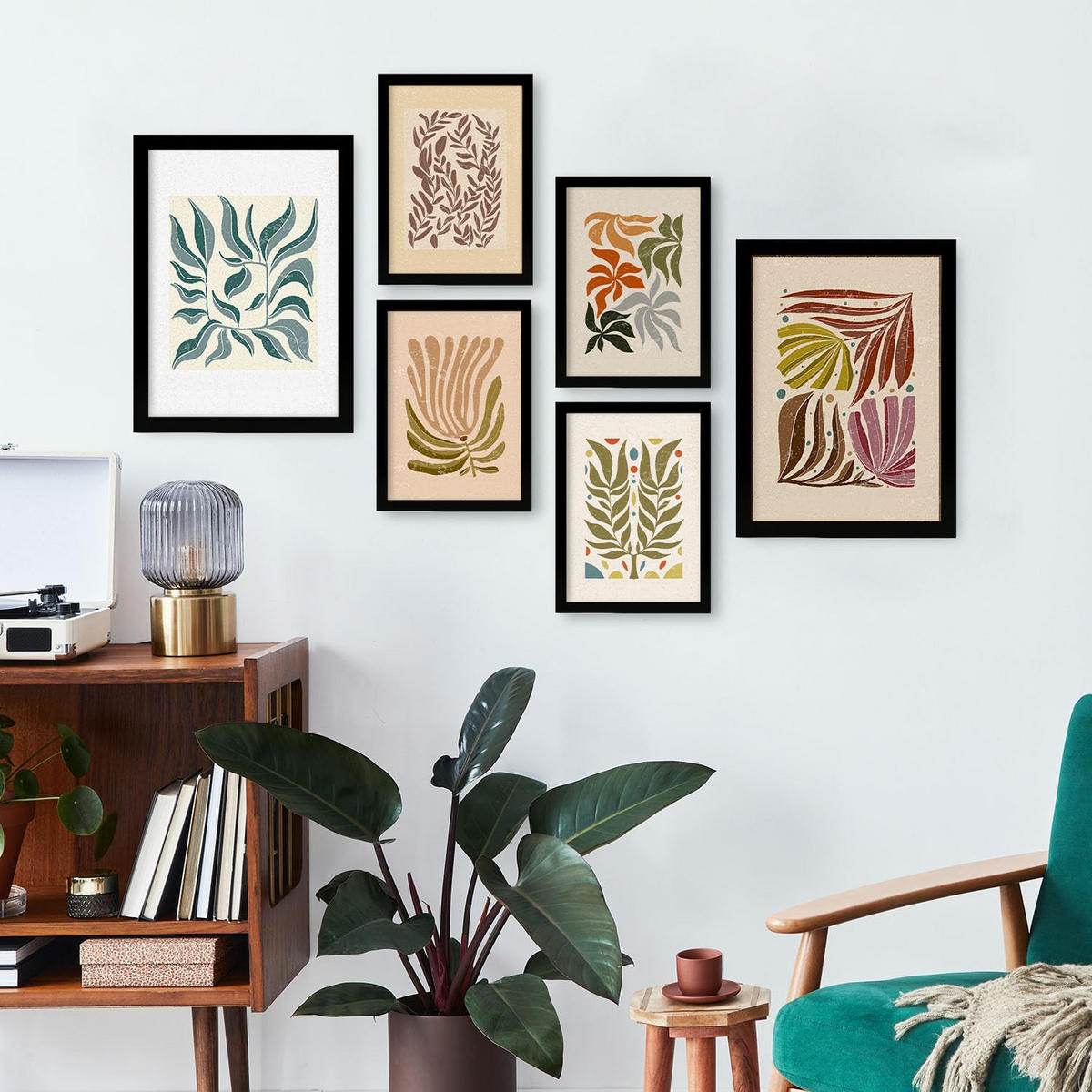 POSTER Set Mit 6 Drucken Von Blättern In Der Sammlung Ethnischer Ästhetische Dekorative Rahmen Für Ihr Zuhause Wandkunstdruck A3 & A4 Schwarzer Rahmen - Schwarz, Papier (29/3cm) - Nacnic