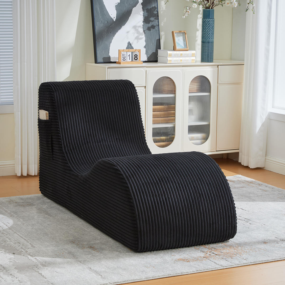 KŘESLO 160/66/90 cm černé z manšestru s boční kapsou a odnímatelným sedákem - černá, textil (66/90/160cm) - OKWISH
