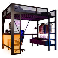 HOCHBETT 140/200 cm mit LED, USB, Schreibtisch und Schubladen - Schwarz, Metall (140/200cm) - MIVRAY
