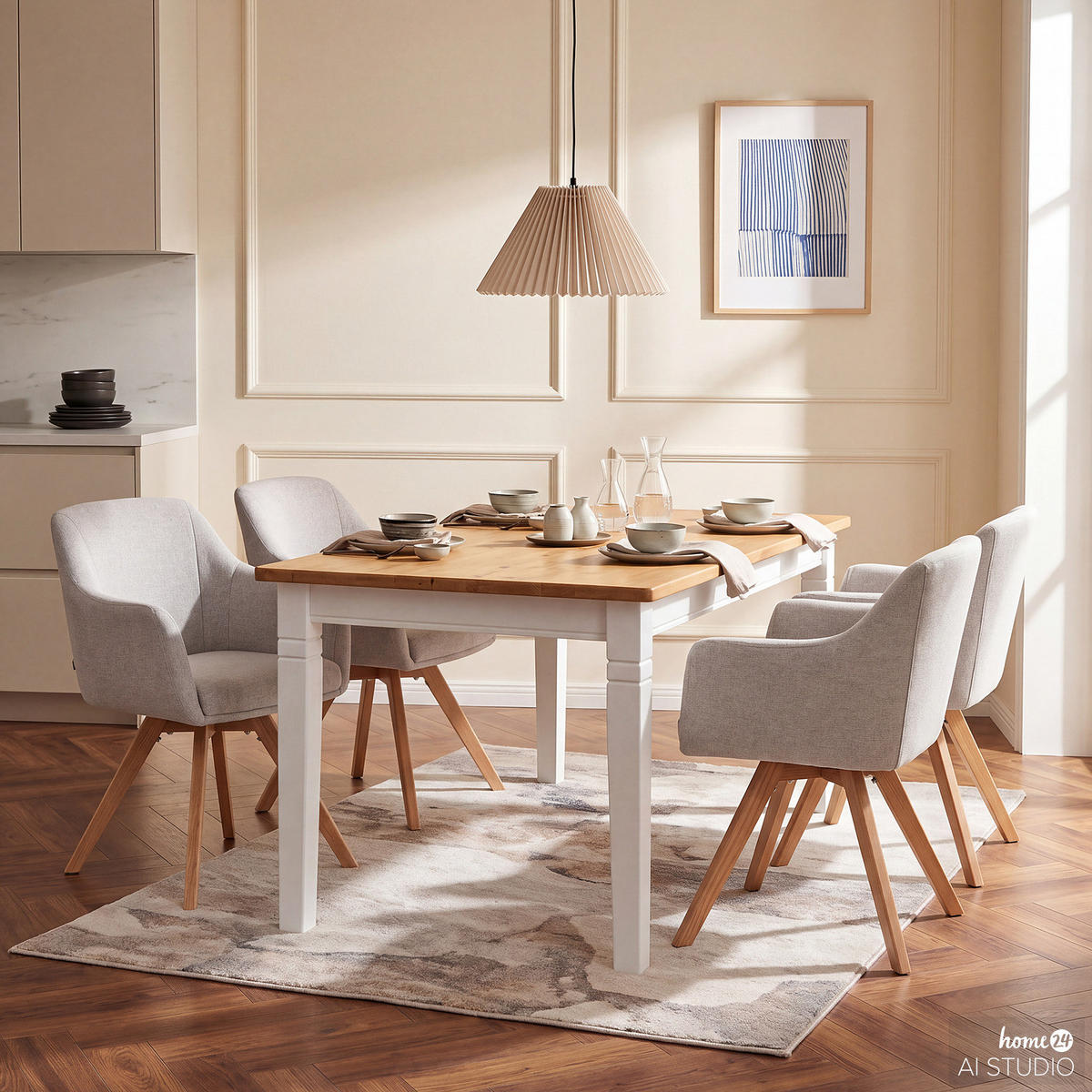 ESSTISCH - Kiefer massiv - Weiß/Kieferfarben, Holz (78/120/78cm) - home24