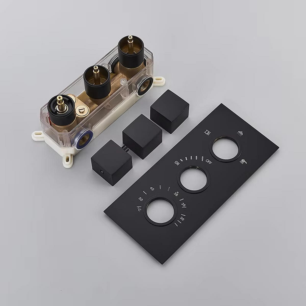 ÜBERKOPFBRAUSESET Thermostat Edelstahl 304, Schwarz, Mit Wasserfall - Schwarz, Metall (22/30/52cm) - Kaket