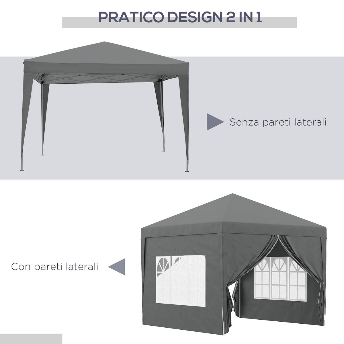 PAVILLON (3 x 3 m) mit 4 Seitenwänden,Faltbarer - Grau, Metall (295/258/295cm) - Vallsero