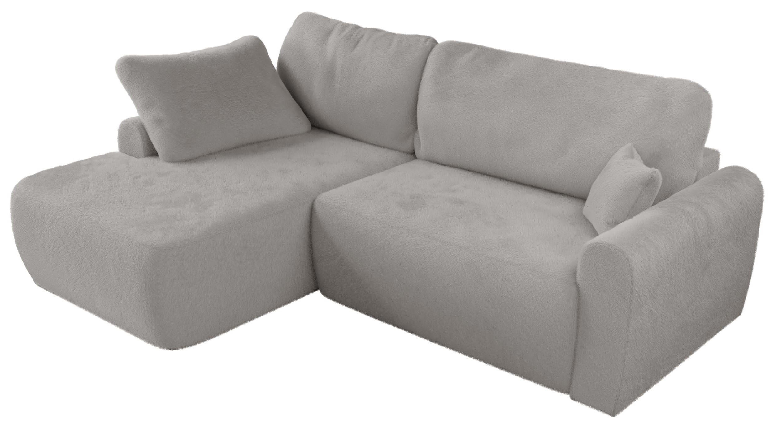 ECKSCHLAFSOFA CUBO L Hellgrau Plüsch - links - Hellgrau/Schwarz, Kunststoff/Textil (273/187cm) - MKS