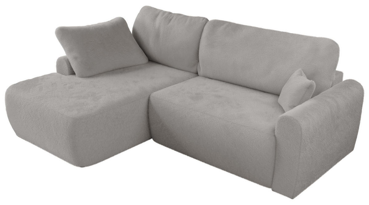 ECKSCHLAFSOFA CUBO L Hellgrau Plüsch - links - Hellgrau/Schwarz, Kunststoff/Textil (273/187cm) - MKS