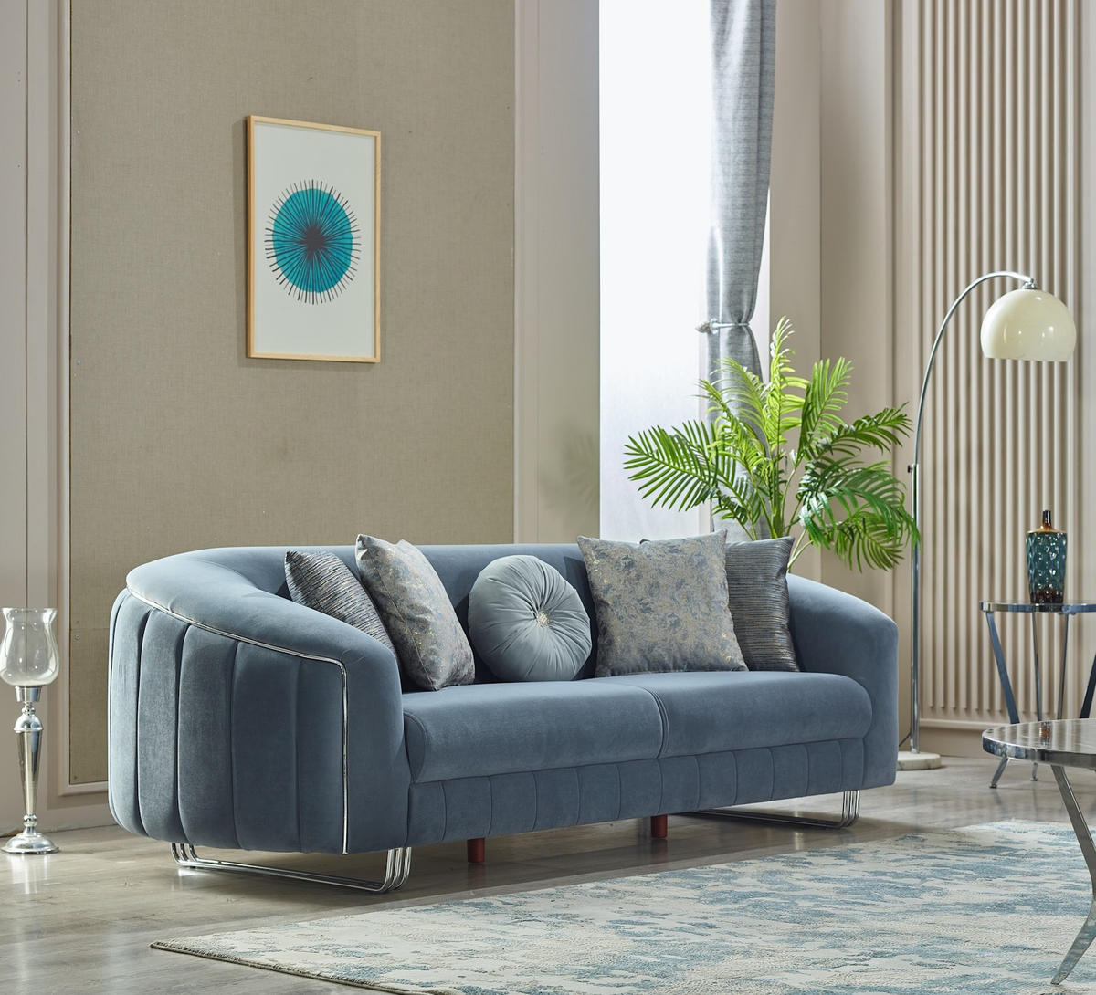 SITZGARNITUR Angela Blau Stellvariante:2+2 - Hellblau, Holz/Textil (185/77/100cm) - Villa Möbel