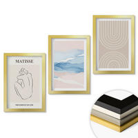 WANDBILDER 3er Set - 20x30 cm Goldrahmen - Linien, Wellen, pastellfarbener Minimalismus - Goldfarben, Kunststoff (20/30cm) - ArtPrintCave