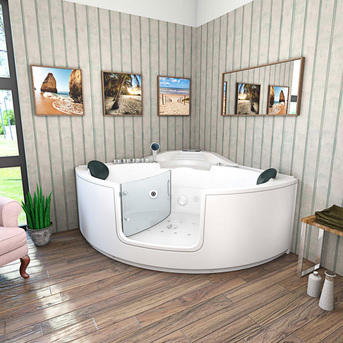 WHIRLPOOL Badewanne Wanne W60H-TH-SC 140x140cm mit Tür - Weiß, Glas/Kunststoff (140/70/140cm) - AcquaVapore by Sandra Jentho