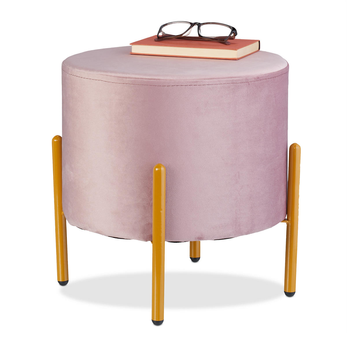 SAMT-HOCKER - Rosa, Wellpappe/Textil (37/39/37cm) - Relaxdays