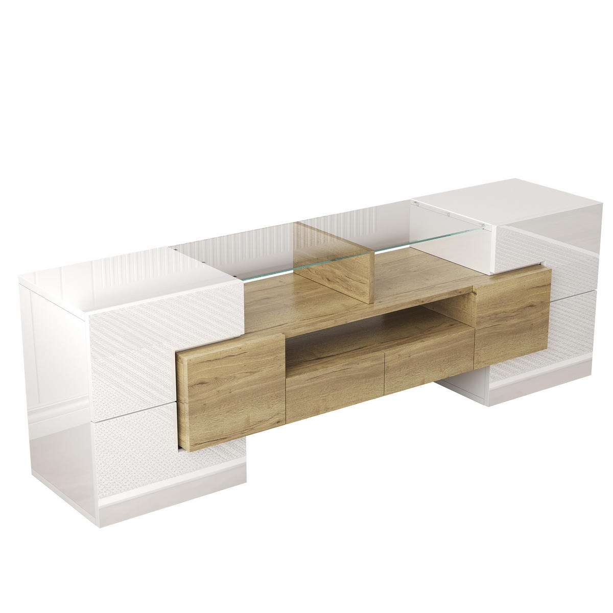 TV-SCHRANK Lowboard Hochglanz Weiß 145cm LED-Beleuchtung Gold Akzenten - Weiß, Holz (38/35/53.59cm) - FLIEKS