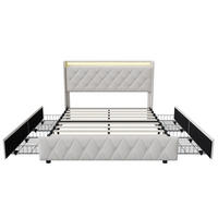 POLSTERBETT 160x200 cm, 4 Schubladen mit Rollen, RGB LED, USB-/Typ-C-Anschlüsse, Samtstoff, Beige - Beige, Holz (160/200cm) - BRILVERDE