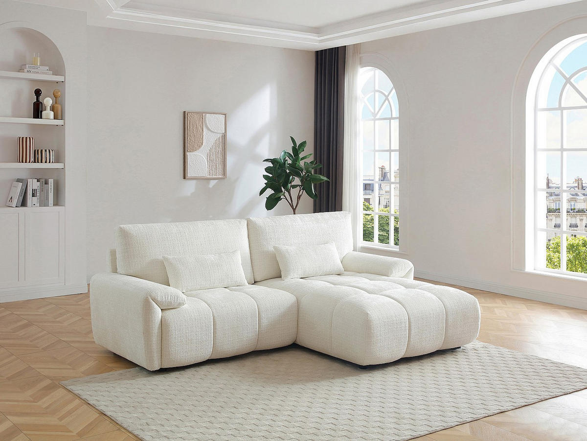 ECKSOFA – Ecke rechts – Chenille-Stoff – Offwhite – ANELKO - Weiß, Textil (242/171cm) - Vente-Unique