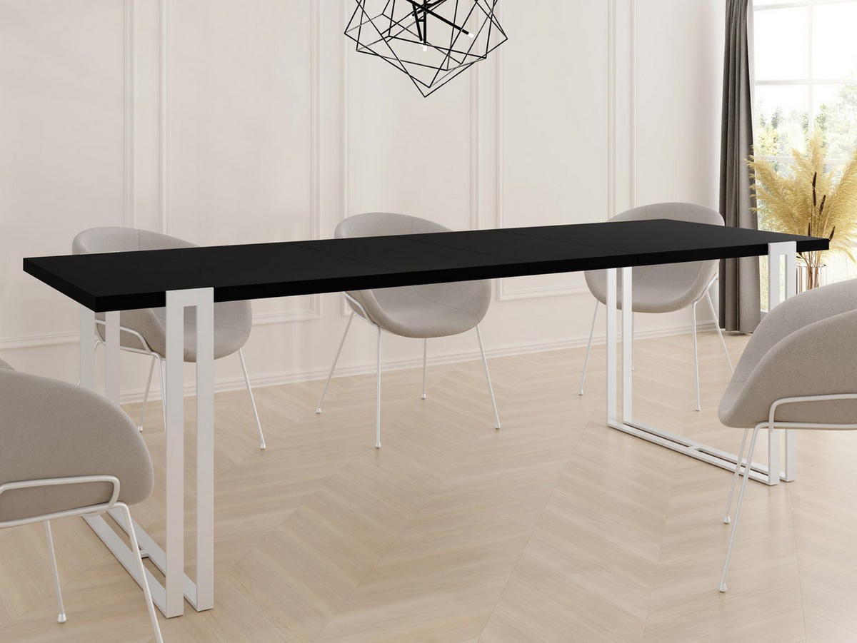 ESSTISCH Lilo rechteckig ausziehbar, Schwarz 120-220/80/76 cm - Schwarz/Weiß, Holzwerkstoff/Metall (120/80/76cm) - WFL GROUP
