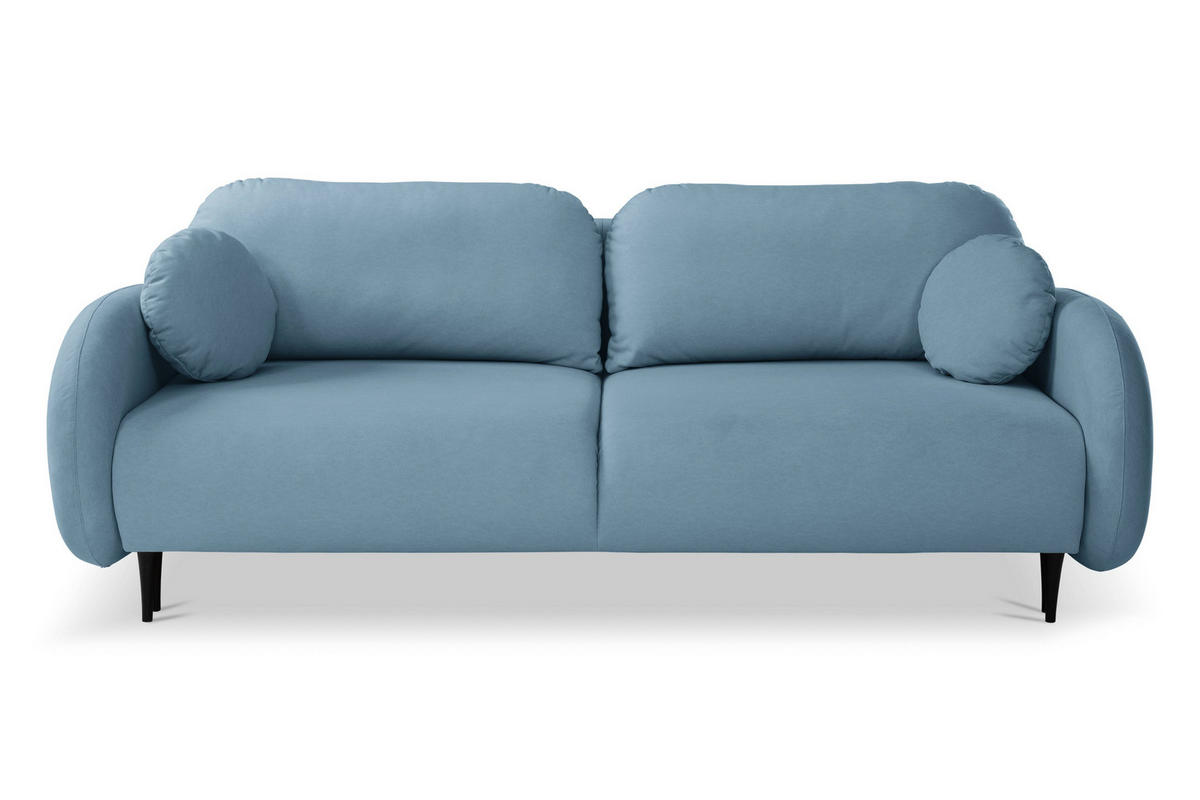 BETTSOFA AGIO Blau Plüsch-Stoff mit Schlaffunktion - Blau, Holz (232/95/109cm) - MASSENO