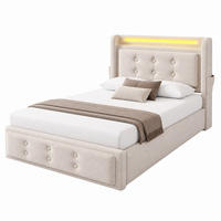 POLSTERBETT mit Stauraum, LED und Matratze 90x200 cm Beige - Weiß, Metall (90/200cm) - Beauniv