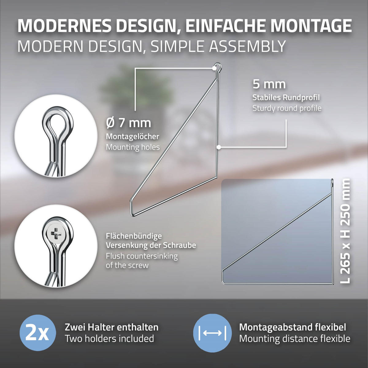REGALHALTERUNG - Silberfarben, Metall (25/25/26cm) - ML-DESIGN