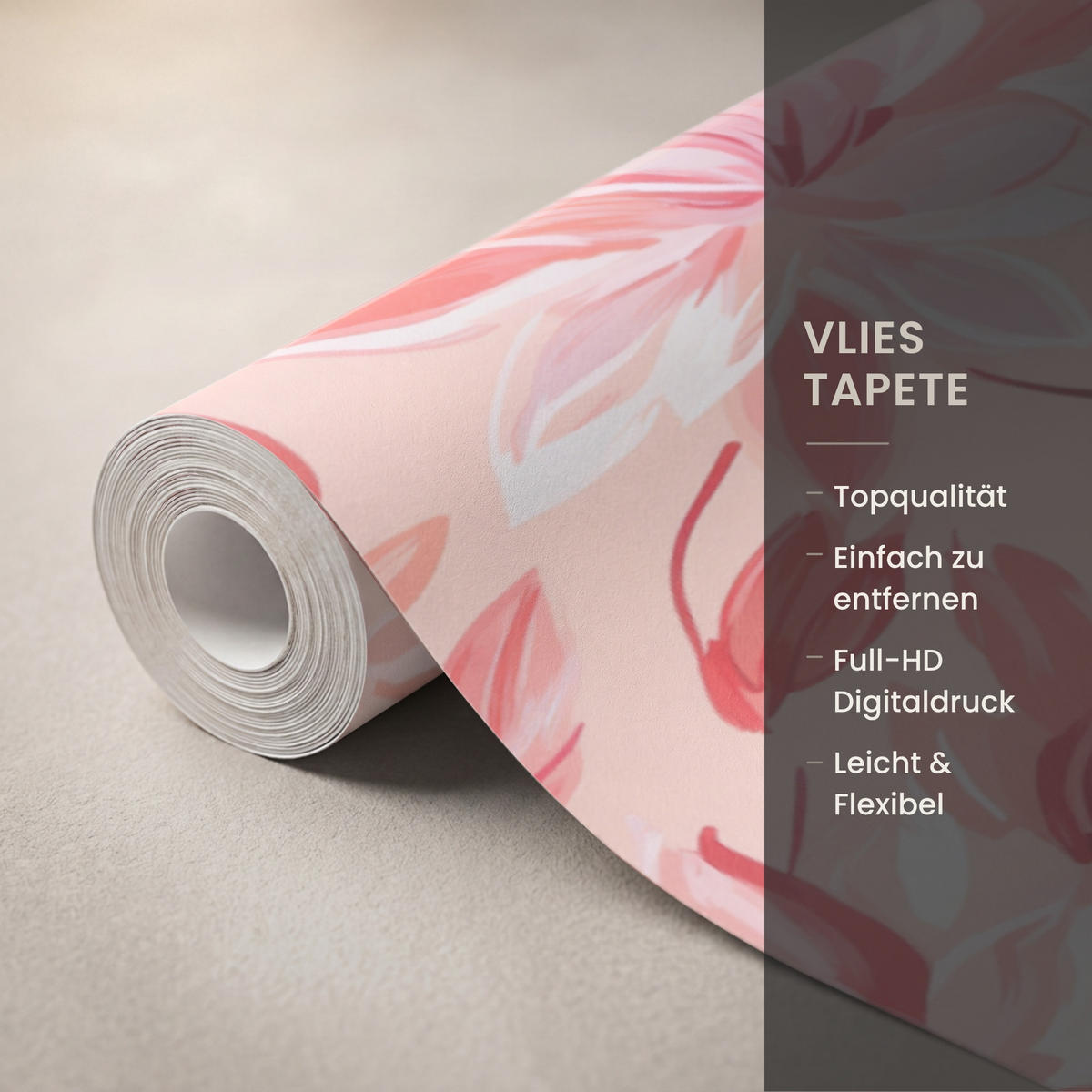 TAPETE - Botanisch - Blumen - Rot - 280x280 cm - Koralle, Papier (280/280cm) - OnlyWow