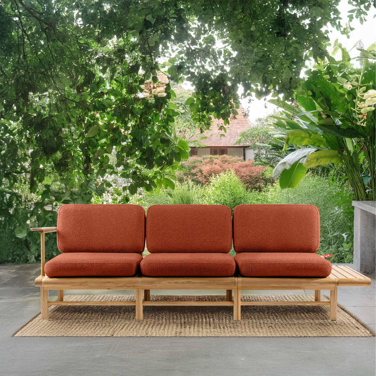 GARTENSOFA ATREDA 3-Sitzer, mit Ablage - Orange, Holz/Textil (245/74/80cm) - KONSIMO®