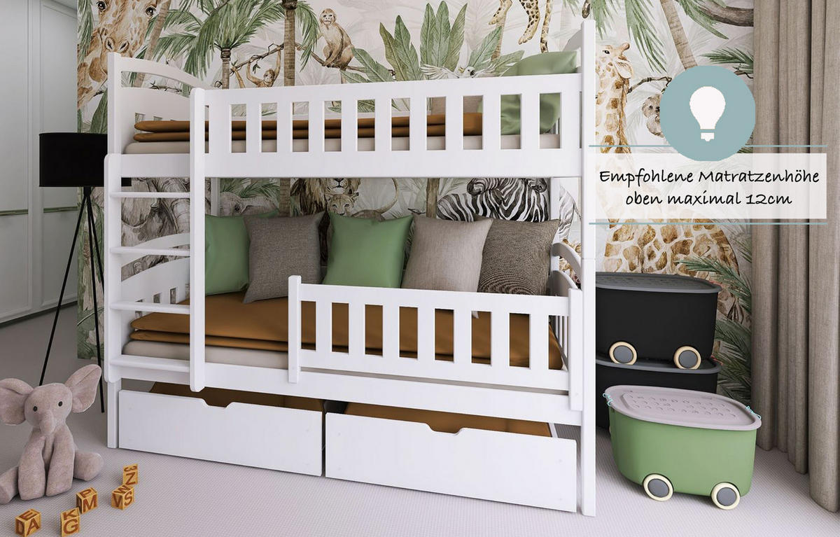 ETAGENBETT 90x200 cm mit 2 Schubladen in weiß - Weiß, Holz (90/200cm) - Kids Collective
