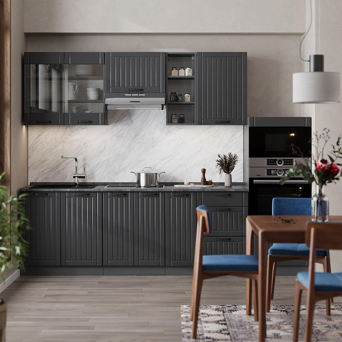 KUCHYNKA Fame-Line Tmavo-sivá 280 cm , AP Marble - antracitová/tmavosivá, kompozitné drevo (280/153.6/60cm) - Vicco