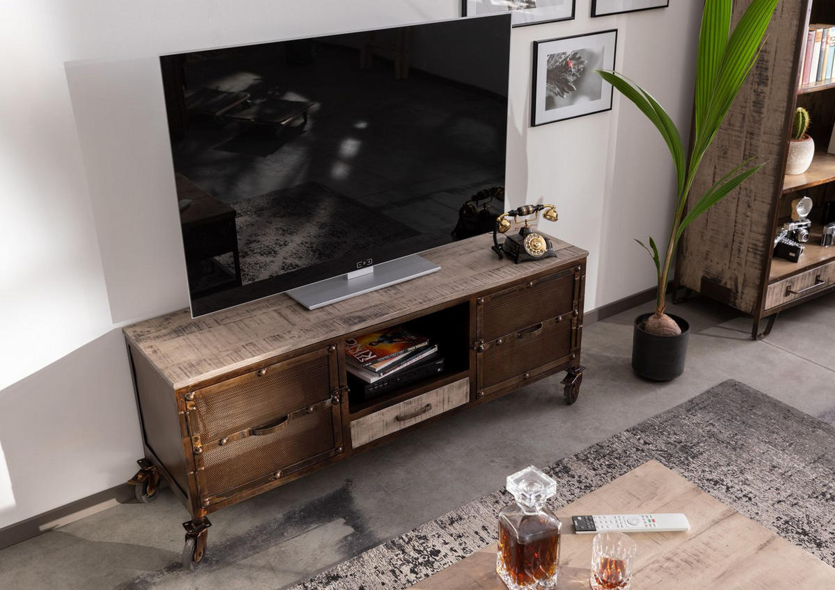 TV-BOARD Mango 150x40x60 braun lackiert HEAVY INDUSTRY #219 - Braun, Holz (150/60/40cm) - Massivmoebel24