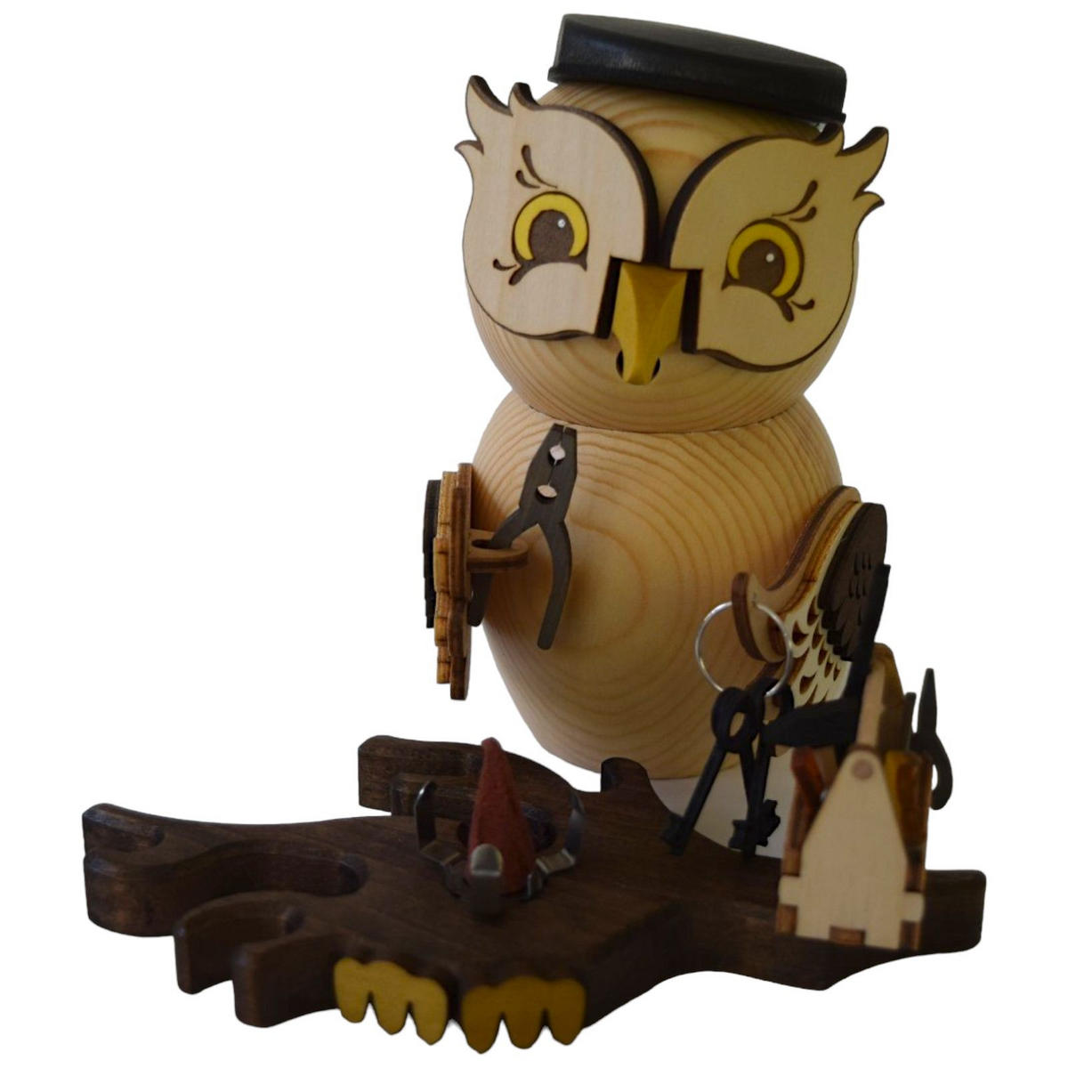 RAUCHFIGUR Eule Handwerker 15 cm - Multicolor, Holz (10/15/10cm)