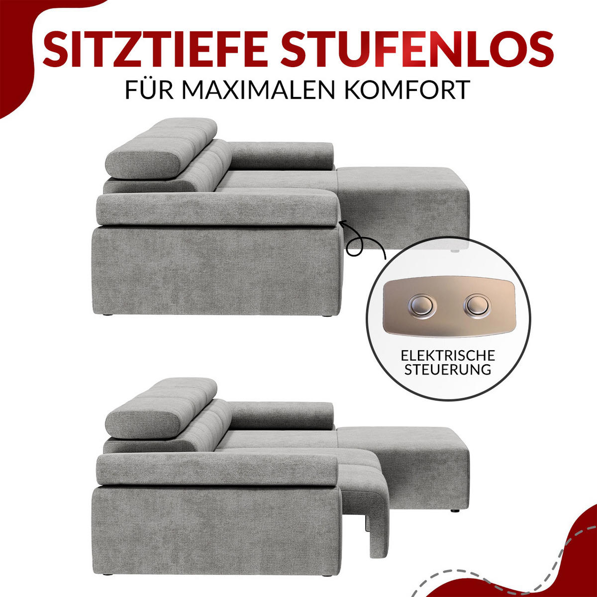 ECKSOFA RILASSO L Creme Plüsch - rechts - Creme/Schwarz, Kunststoff/Textil (174/296cm) - MKS