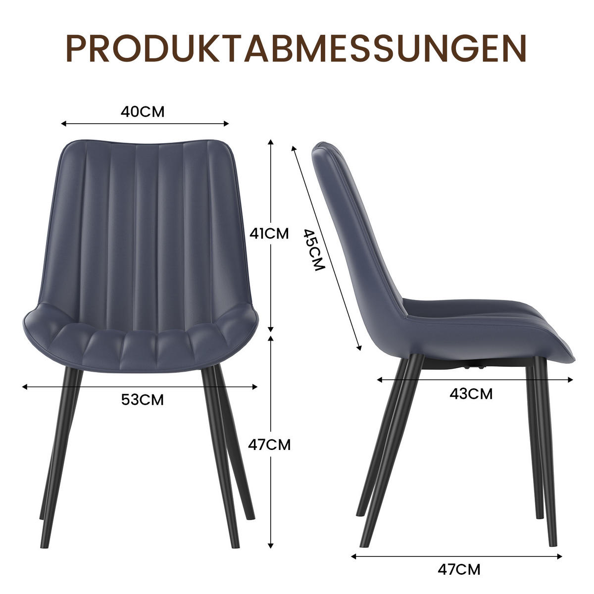 STUHL-SET 2 Stück aus Kunstleder in Modernem Stil-YZ1 - Schwarz, Textil/Metall (62.5/88/53cm) - HOMAVO
