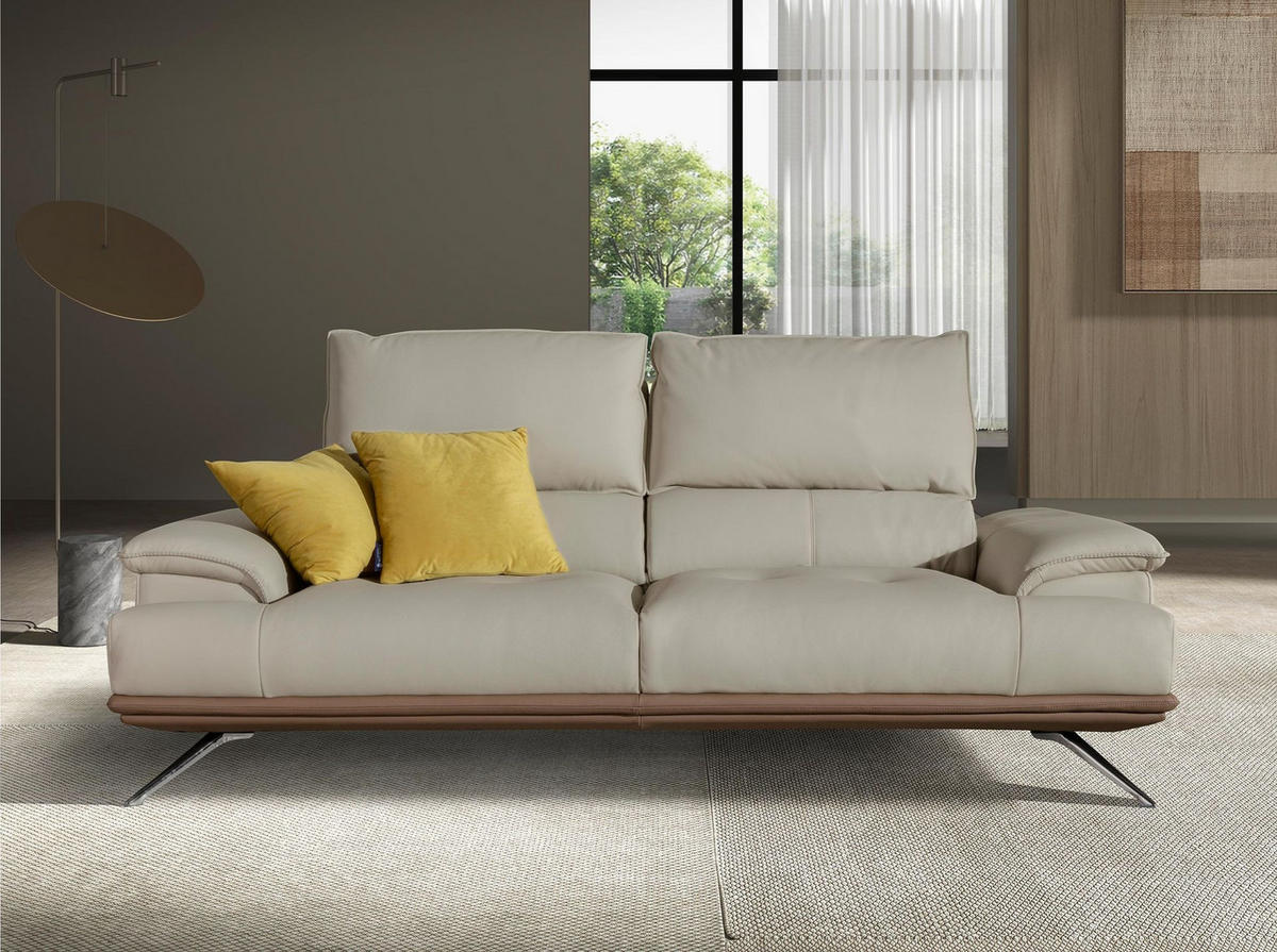 SOFA 3-Sitzer-Sofa aus taupegrauem Leder 222/117/104 cm - Taupe/Chromfarben, Leder/Holz (222/100/117cm) - ANGEL CERDA