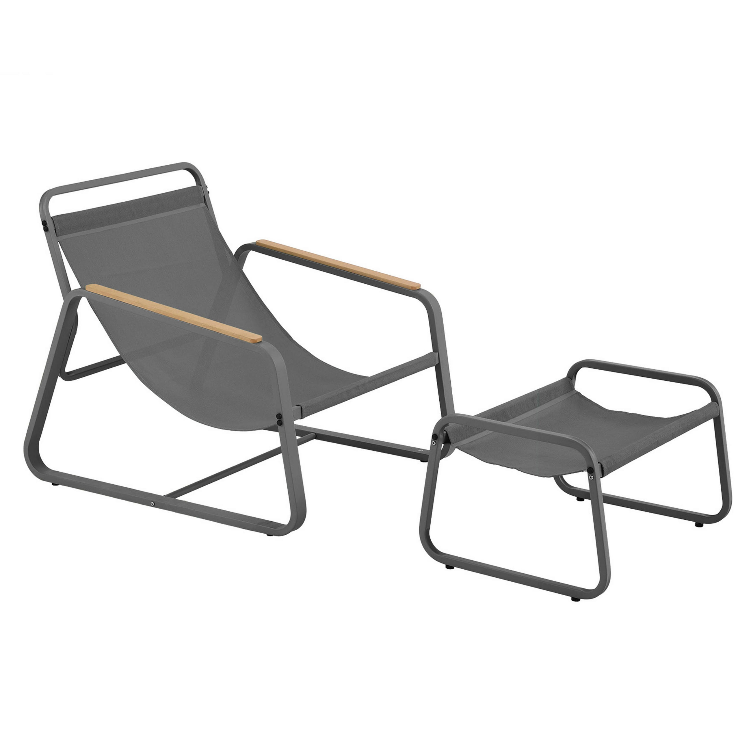 GARTEN-RELAXSESSEL mit Fußstütze, Grau - Grau, Textil (72/77/91cm) - Oviala
