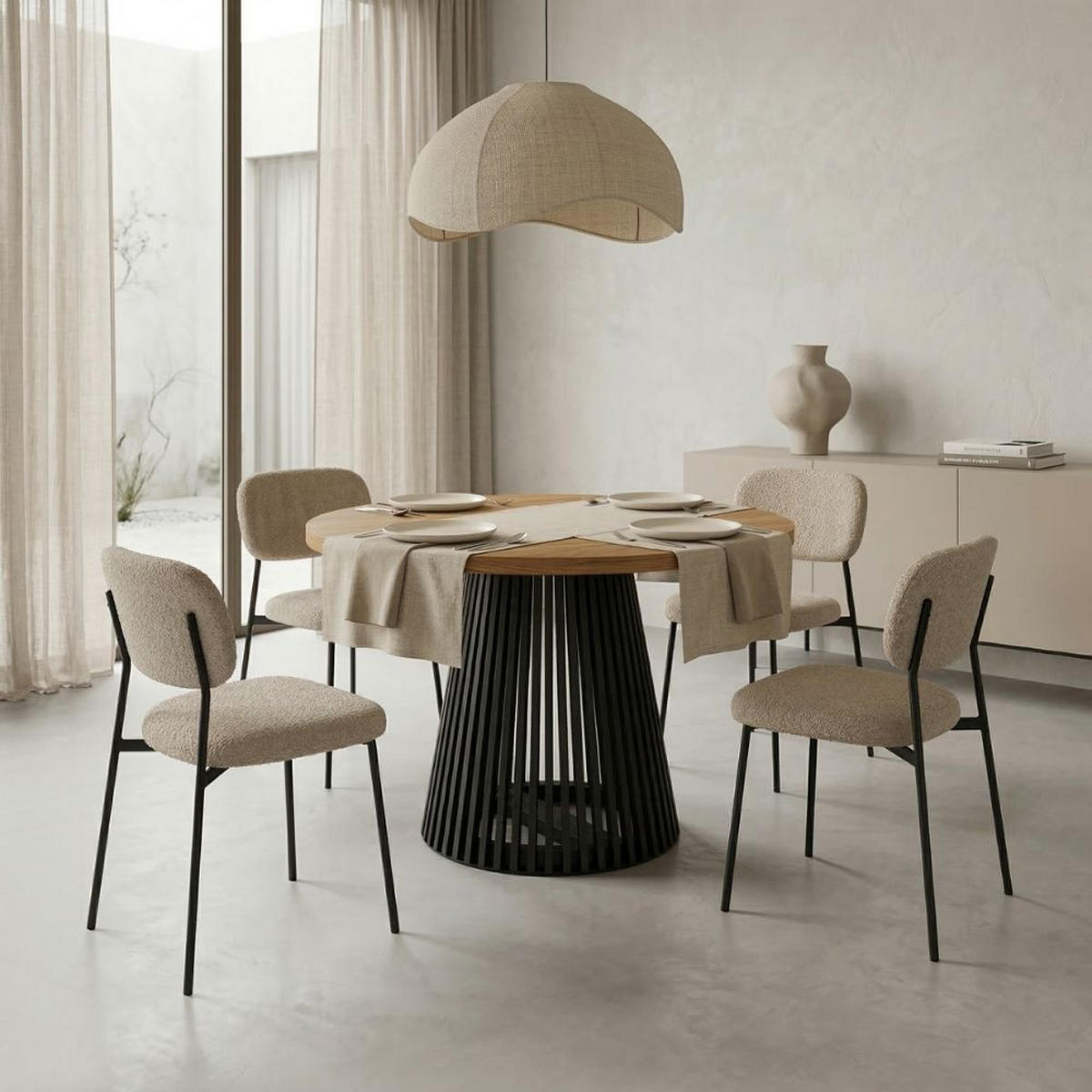 ESSTISCH runder ausziehbarer Tisch für Esszimmer DOVER 100 / 150 cm, Farbe: Eiche Wotan / Schwarz - Eiche Wotan/Schwarz, Holz (150/100/77cm) - Dekori_Interiors