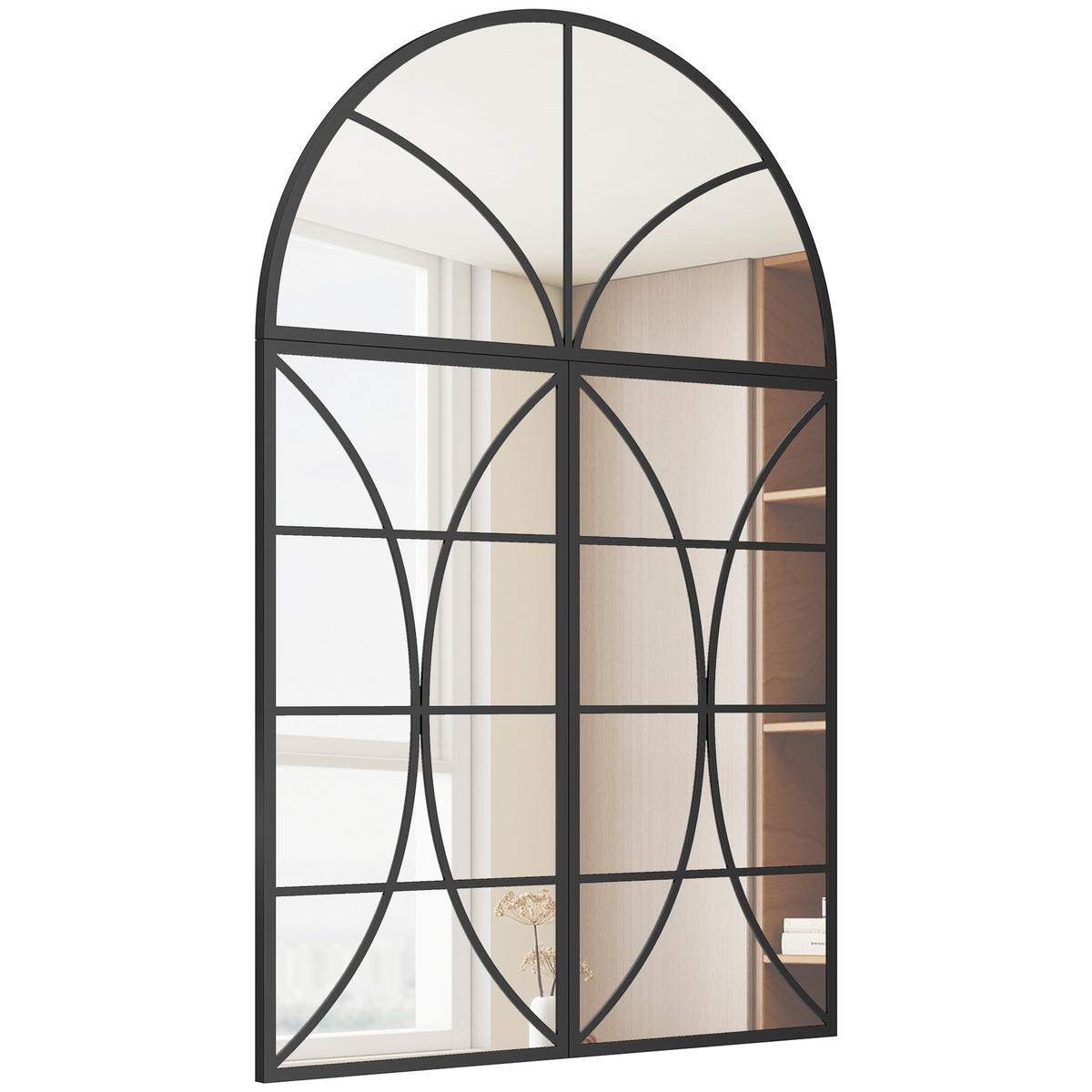 WANDSPIEGEL 3er-Set DE-14382 Bogenform im Fensterstil Schwarz - Schwarz, Metall (80/120/2cm) - ComfortXL