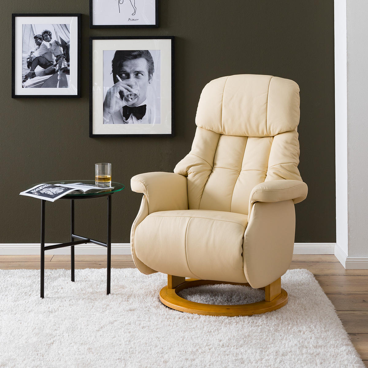 RELAXSESSEL - Echtleder - Hellbraun/Buchefarben, Leder/Holz (77/111/86cm) - home24