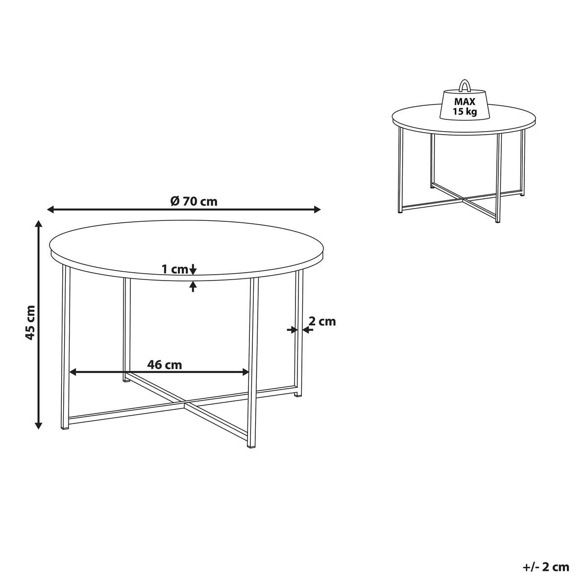COUCHTISCH Marmor Optik weiß/gold 70 cm Quincy - Goldfarben/Weiß, Glas (70/70/45cm) - Beliani