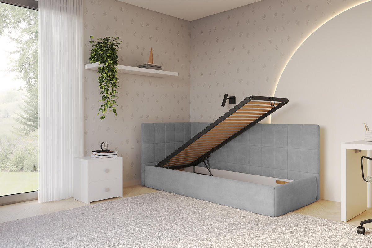 EINZELLBETT Jugendbett mit Bettkasten, Rechts - TULY 100x200 Grau - Silberfarben, Holzwerkstoff/Textil (100/200cm) - ALTDECOR