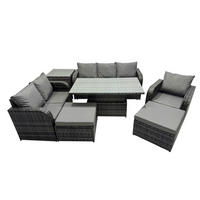 GARTENMÖBEL SET mit Höhenverstellbarer Esstisch 8-Sitzer Grau - Dunkelgrau/Grau, Glas/Kunststoff - Fimous
