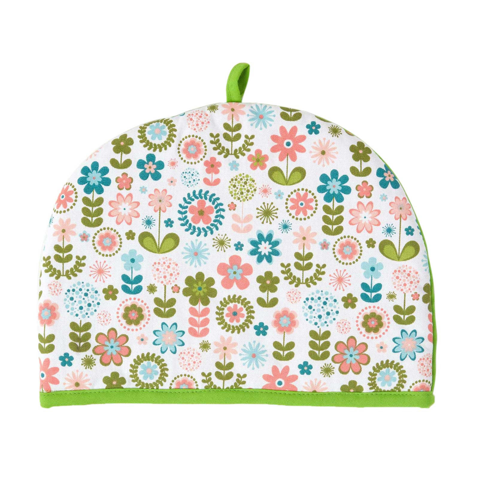 TEA COSY – Stoff-Teewärmer Retro-Blumen - Grün, Textil (36/24/36cm) - Homescapes