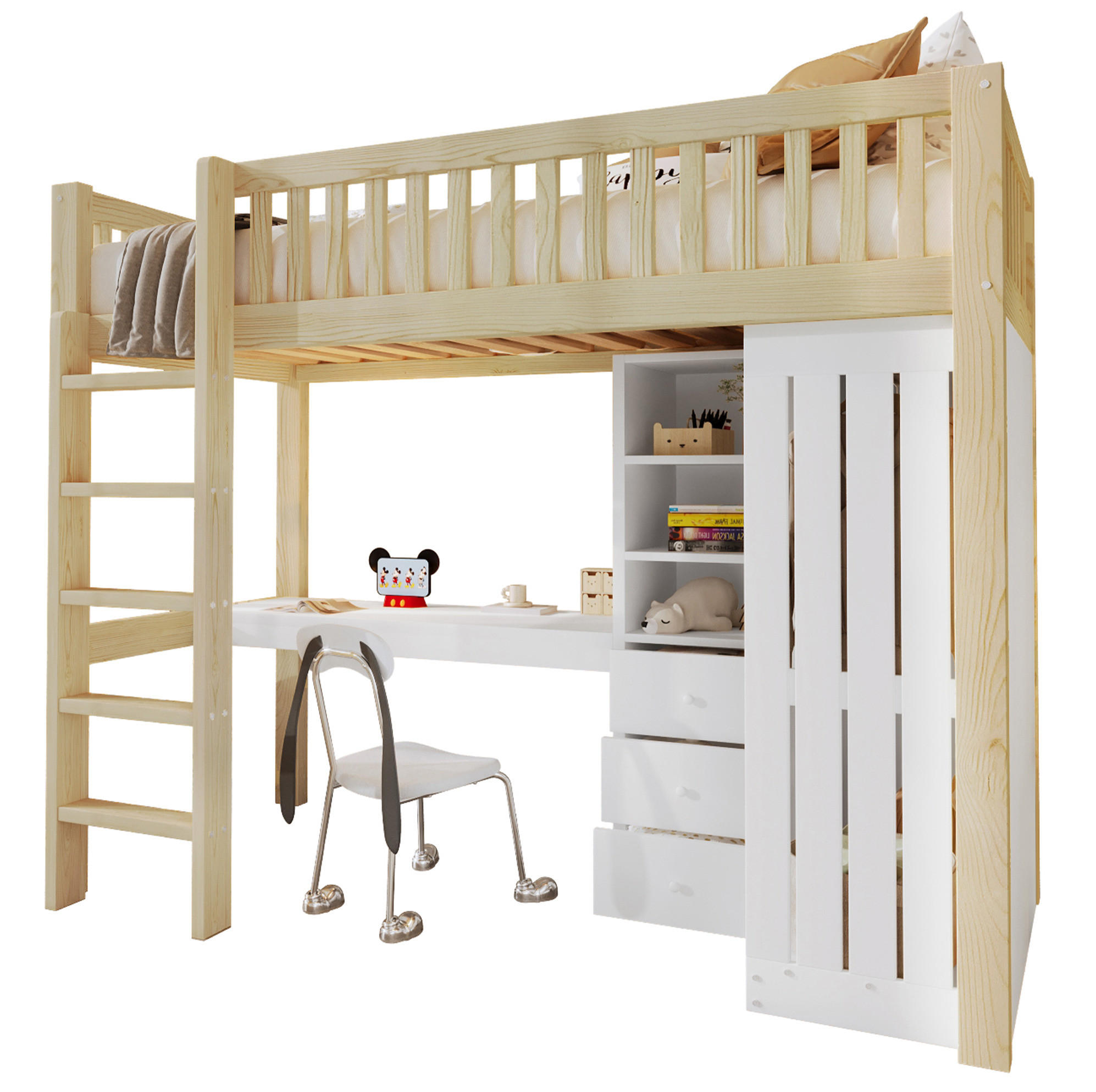 HOCHBETT 90/200 cm Natur aus Kiefernholz und MDF mit Schreibtisch und Stauraum - Naturfarben, Holz (90/200cm) - OKMYHOME