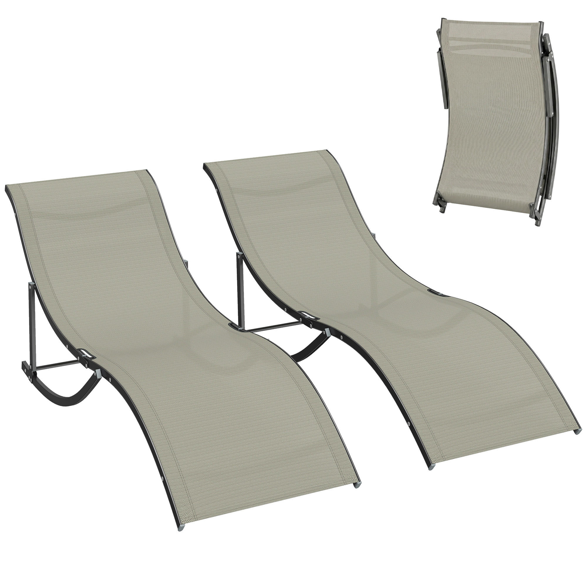GARTENLIEGE Schwarzer Rahmen, khakifarbene Bespannung 2 Stück - Beige, Naturmaterialien (165/63/61cm) - GiPP