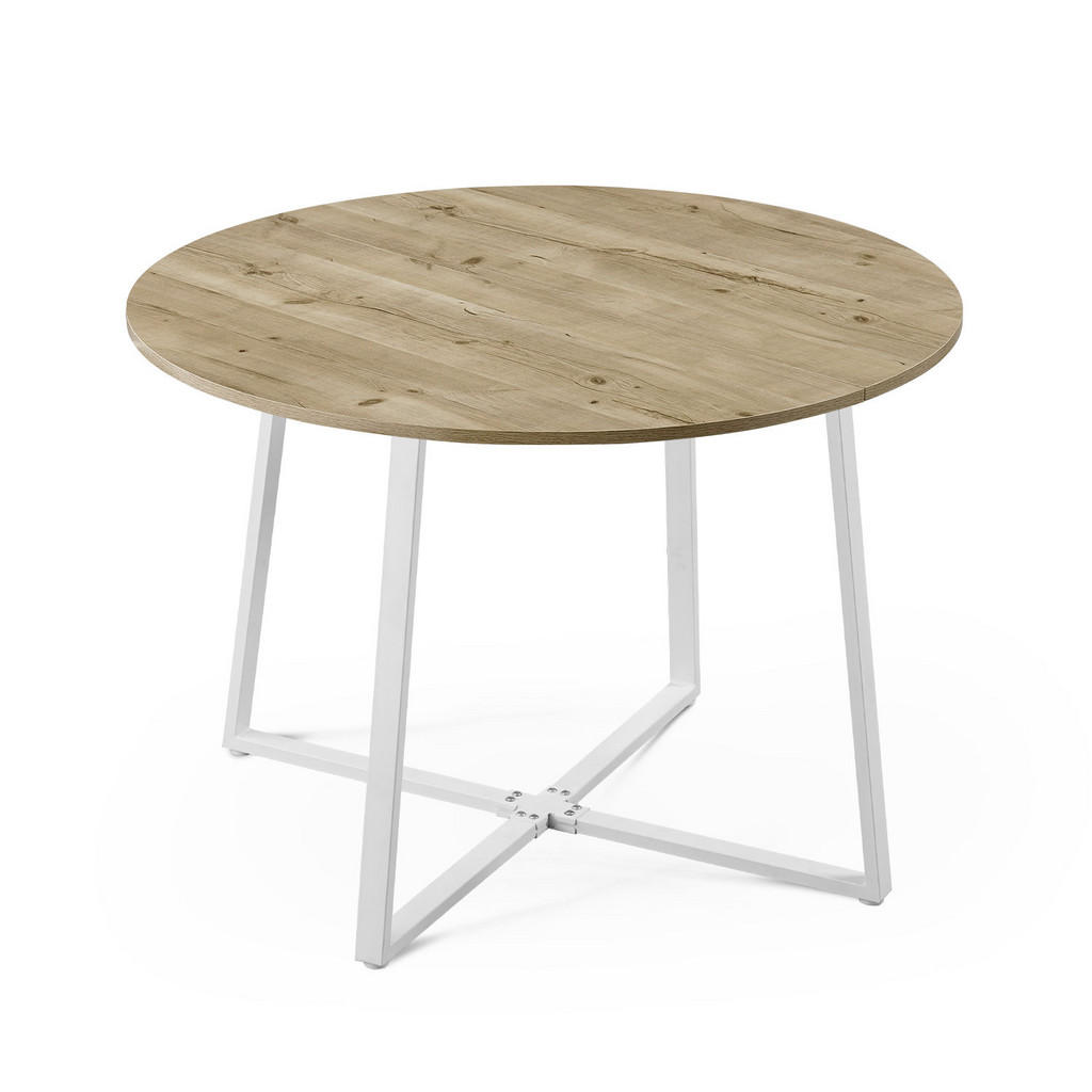Thumbnail - B&D Home Esstisch, Eiche San Remo, Weiß, Holzwerkstoff, Metall, Rund,Rund, 110x76x110 cm, Esszimmer, Tische, Esstische