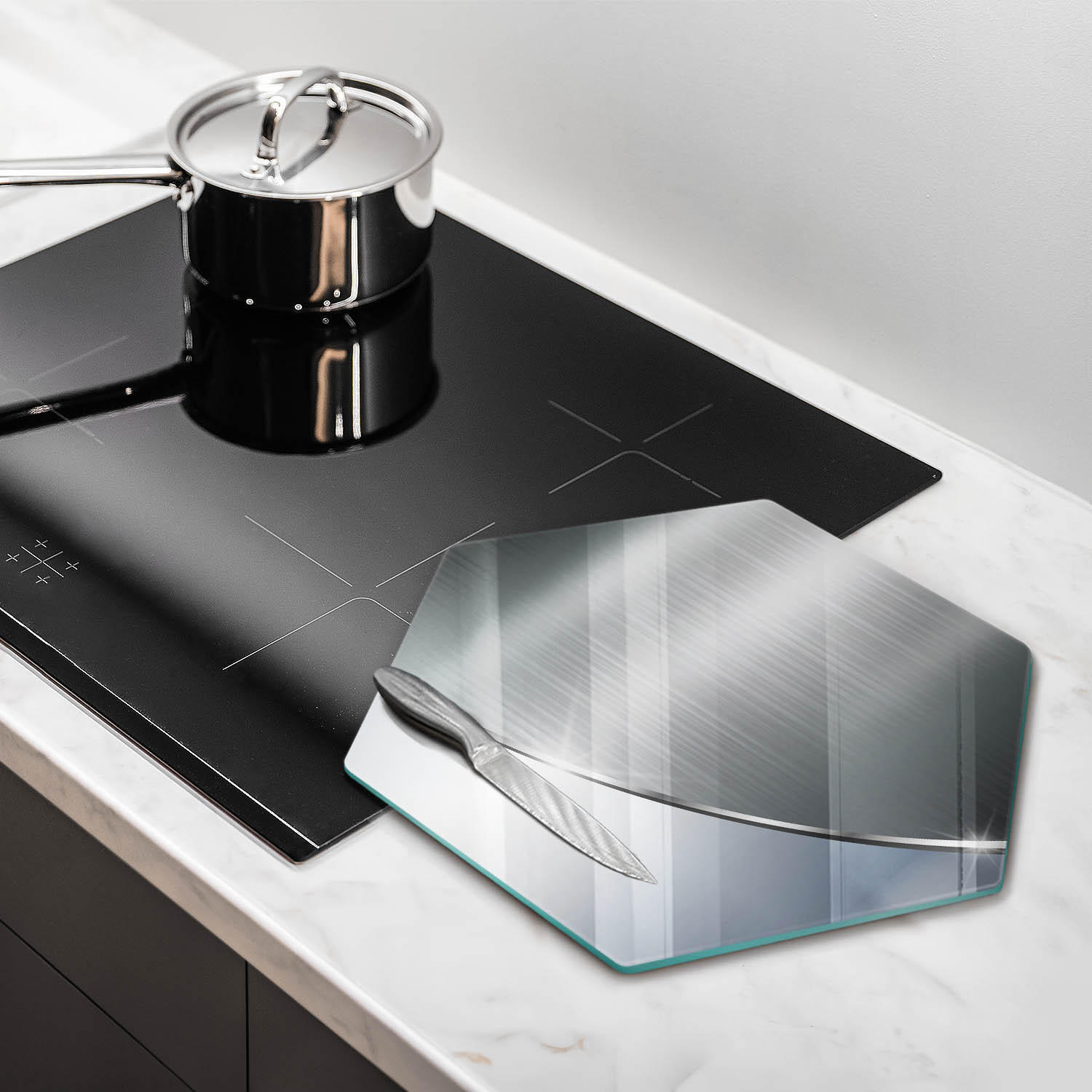 GLASPLATTE 40 cm Metall Muster Abstraktion - Silberfarben, Glas (40/40cm) - Wallfluent