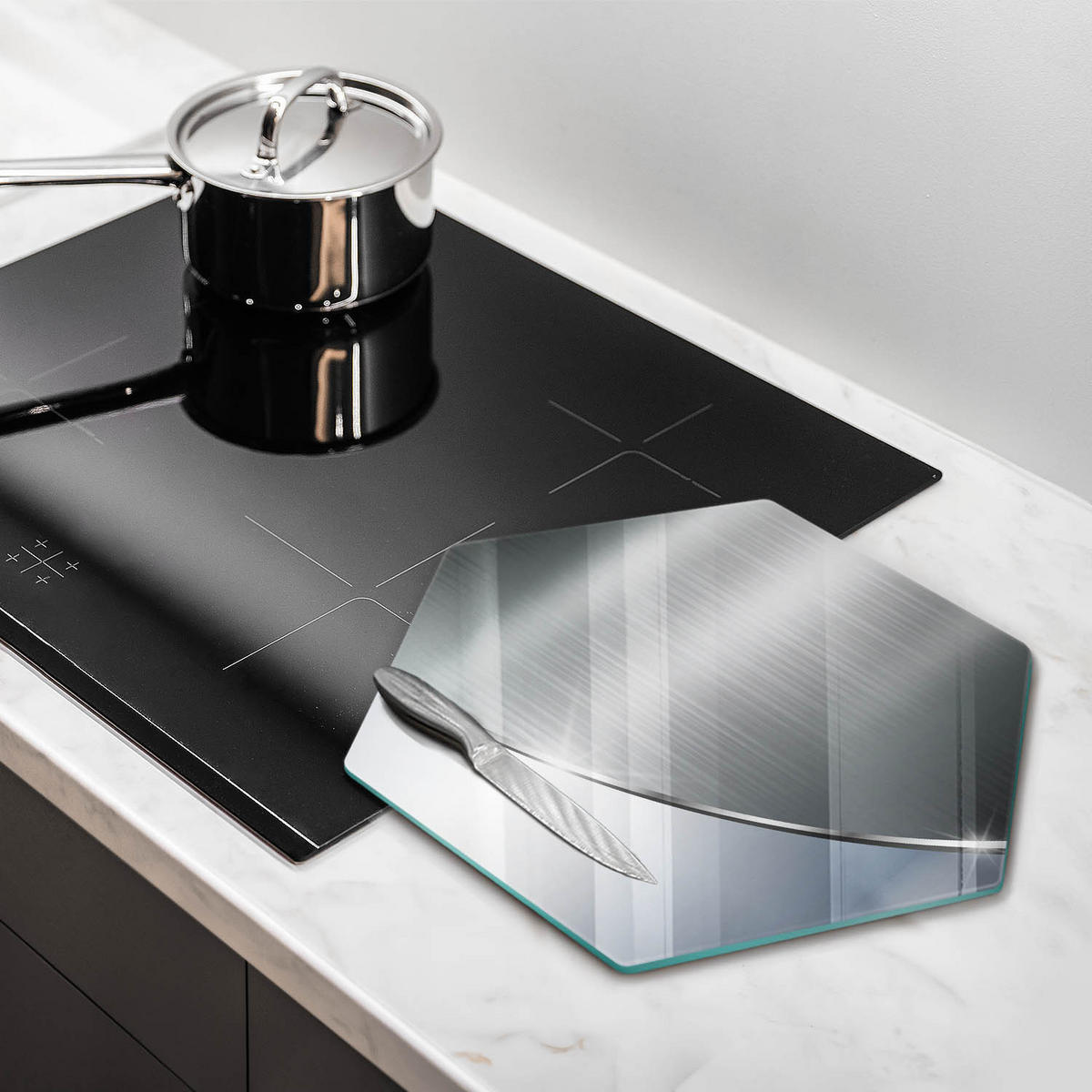 GLASPLATTE 40 cm Metall Muster Abstraktion - Silberfarben, Glas (40/40cm) - Wallfluent