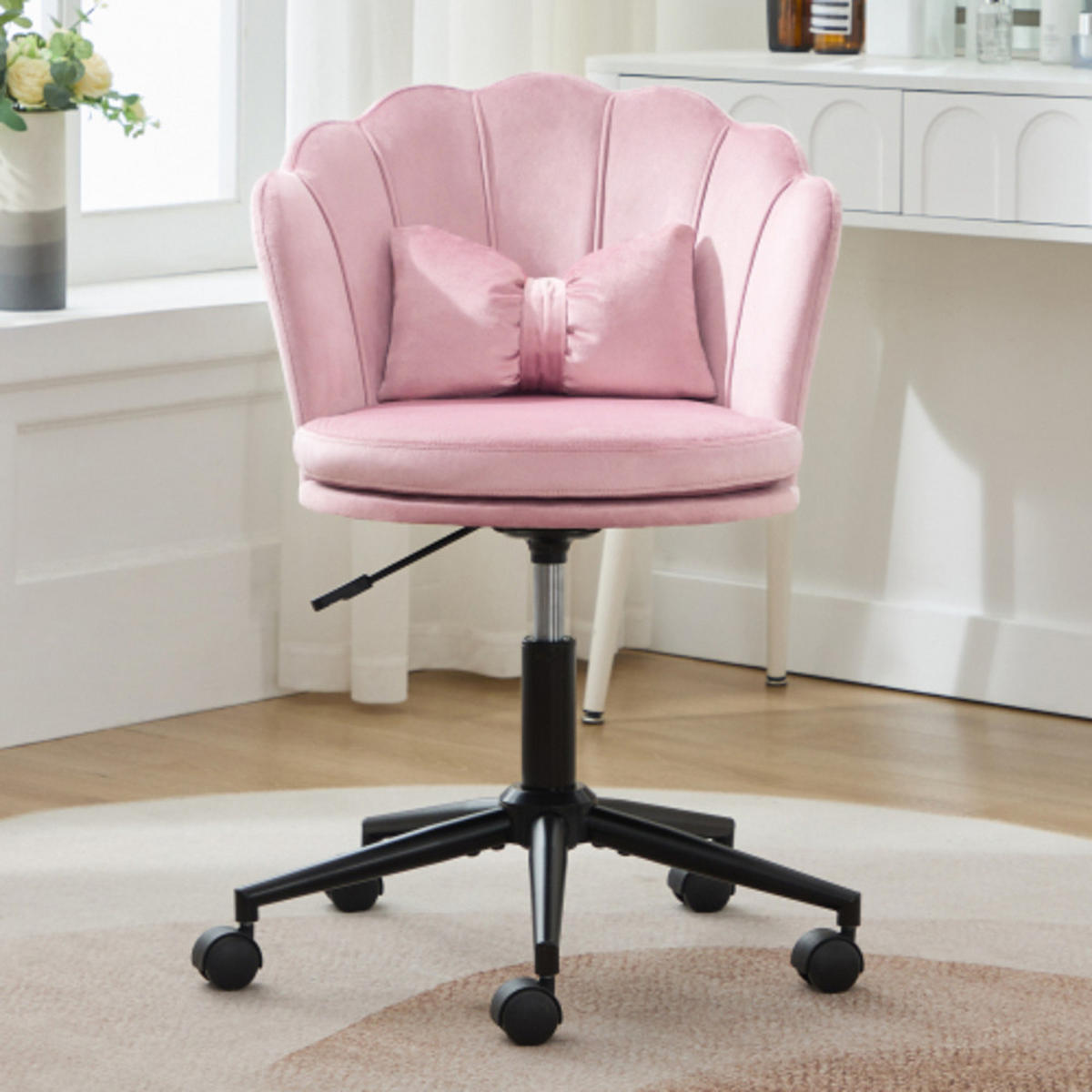 DREHSTUHL 55×62×73-83cm höhenverstellbar, Samt, rosa - Rosa, Textil (62/83/55cm) - Luhomfu